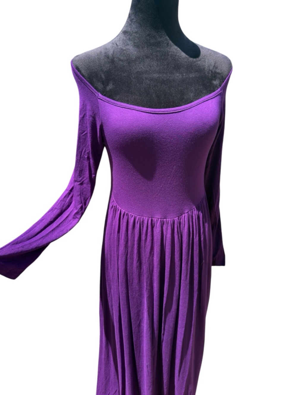 NWT 24seven Comfort Apparel Purple Maxi Dress L Empire Waist Long Sleeve Boho - Picture 5 of 12